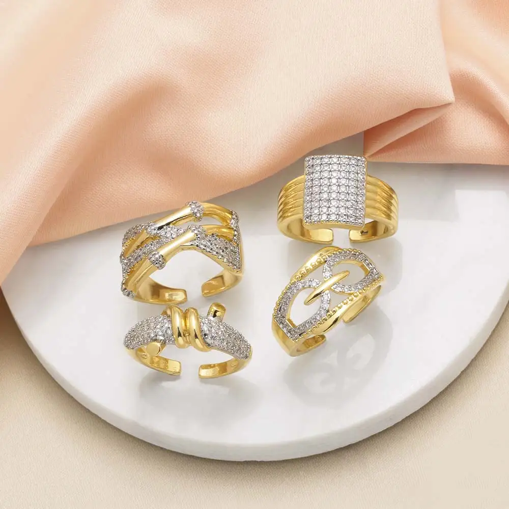 OCESRIO Silver Color Crystal Rectangle Statement Rings for Women Copper Gold Plated Crossover Open Ring Women Jewelry righ68
