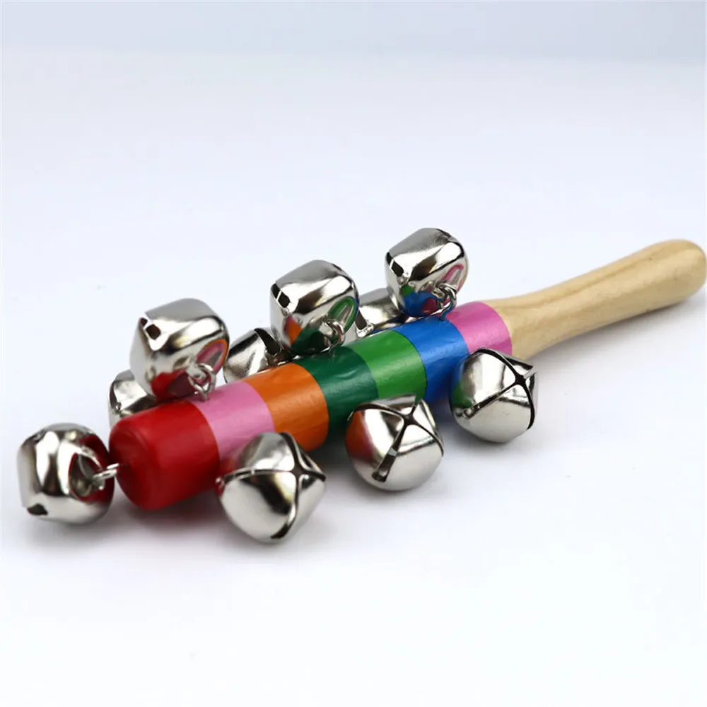 Handbell Baby Educational Puzzle Early Education palmare in legno giocattolo portatile arcobaleno Handbell giocattolo portatile arcobaleno colorato