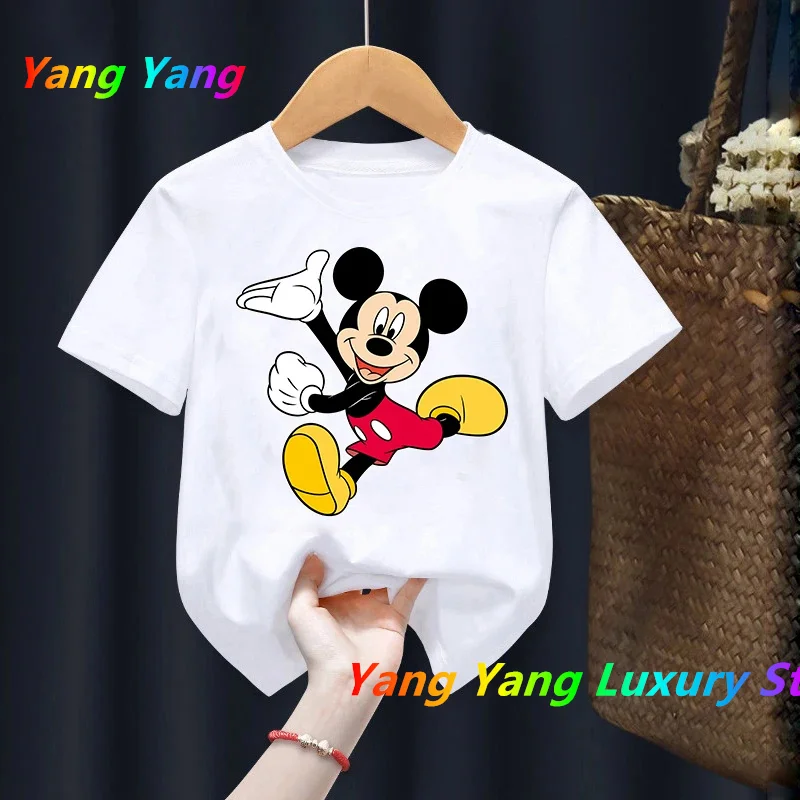 Disney Mickey Mouse Children Cotton T-Shirt Kawaii T Shirt Anime Cartoon Children Clothes Tee Men Women Cotton Tshirt Top MINISO