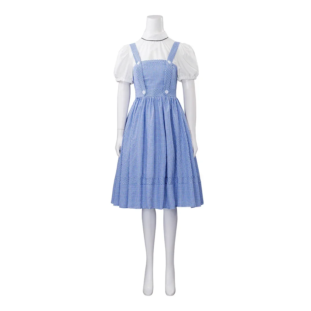 

Musical Dorothy Cosplay Costume Blue Plaid Dress Women Hallween Carnival Dorothy Fancy Dress With Top Set