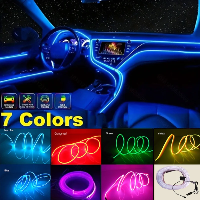 

Car Interior Decorative Lamps Strips Atmosphere Lamp Cold Light Decorative Dashboard Console Auto LED Ambient Lights 1M/3M/5M