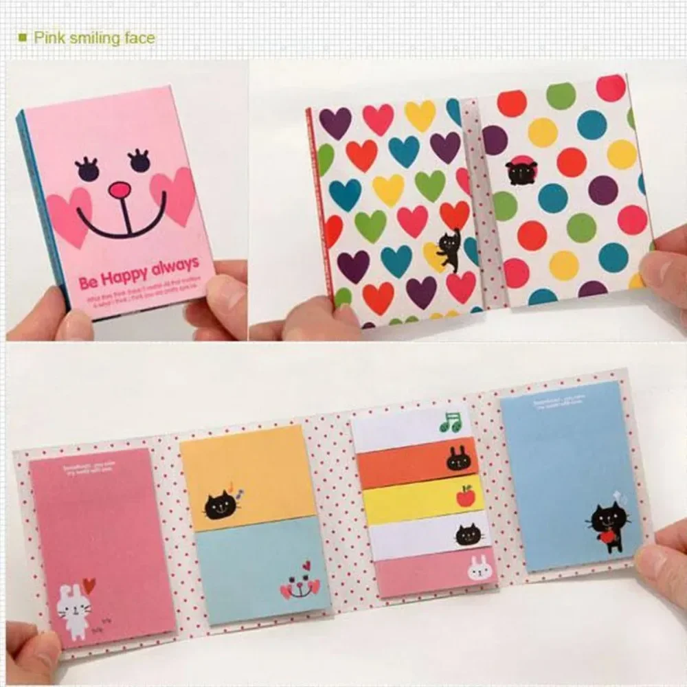 Portable Notes Sticker Paper Self-Adhesive Four Fold Flags Notes Tab Post Cute Animals Memo Pads Sticky Marker Colorful Bookmark