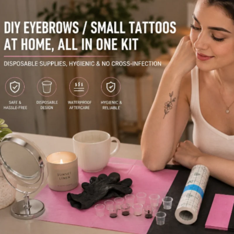Tattoo Starter Kit for Beginners with Waterproof Bandage 10 Disposable Work Pads 2 Black Nitrile Gloves 10 Ink Cups Supplies