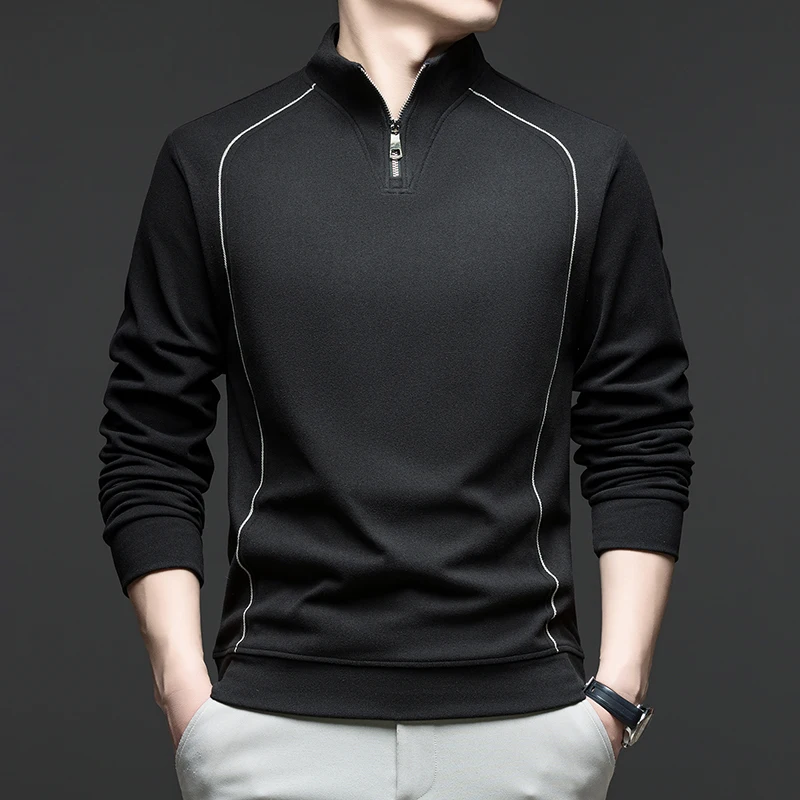 Novo Suéter Masculino com Zíper Parcial e Gola Alta, Camiseta Masculina Quente e Versátil de Manga Longa para Usar por Baixo