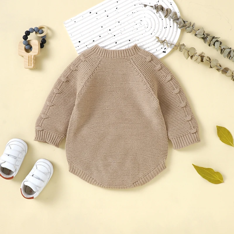 0-18Months Baby Sweater Rompers Solid Color Knitted Long Sleeve Jumpsuit for Newborn Infant Cute Fall Winter Clothes