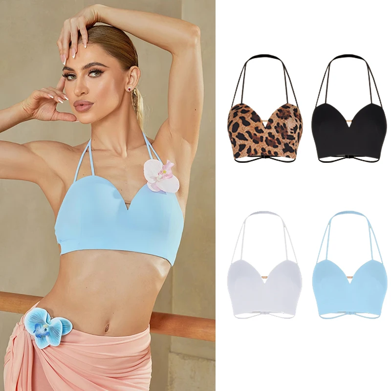 

Summer ZYM Latin Dance Tops Women Backless Halter Neck Short Tops Adult Latin Practice Training Clothes Rumba Dance Wear NV23656