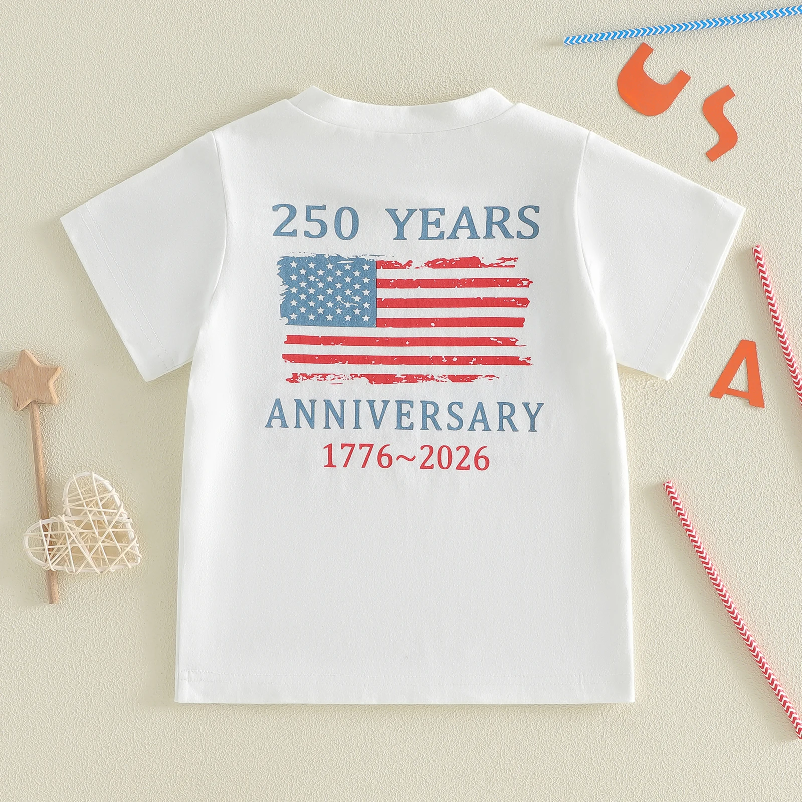 Toddler Baby Patriotic T Shirts Fashionable 4th of July Flag Printed Crew Neck Short Sleeve 250th Anniversary Tops