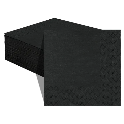JINYUDOME Black Cocktail Napkins 9.84x9.84 Inch 2-Ply Cut Edge Wavy Edge Printed Paper Placemats for Bar Party