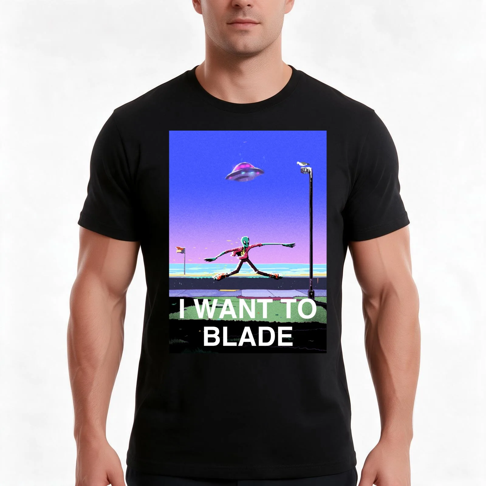 I WANT TO BLADE T-Shirt Summer Casual Cotton Tee Oversized Streetwear Tops Vintage Graphic Print Loose Fit Short Sleeve