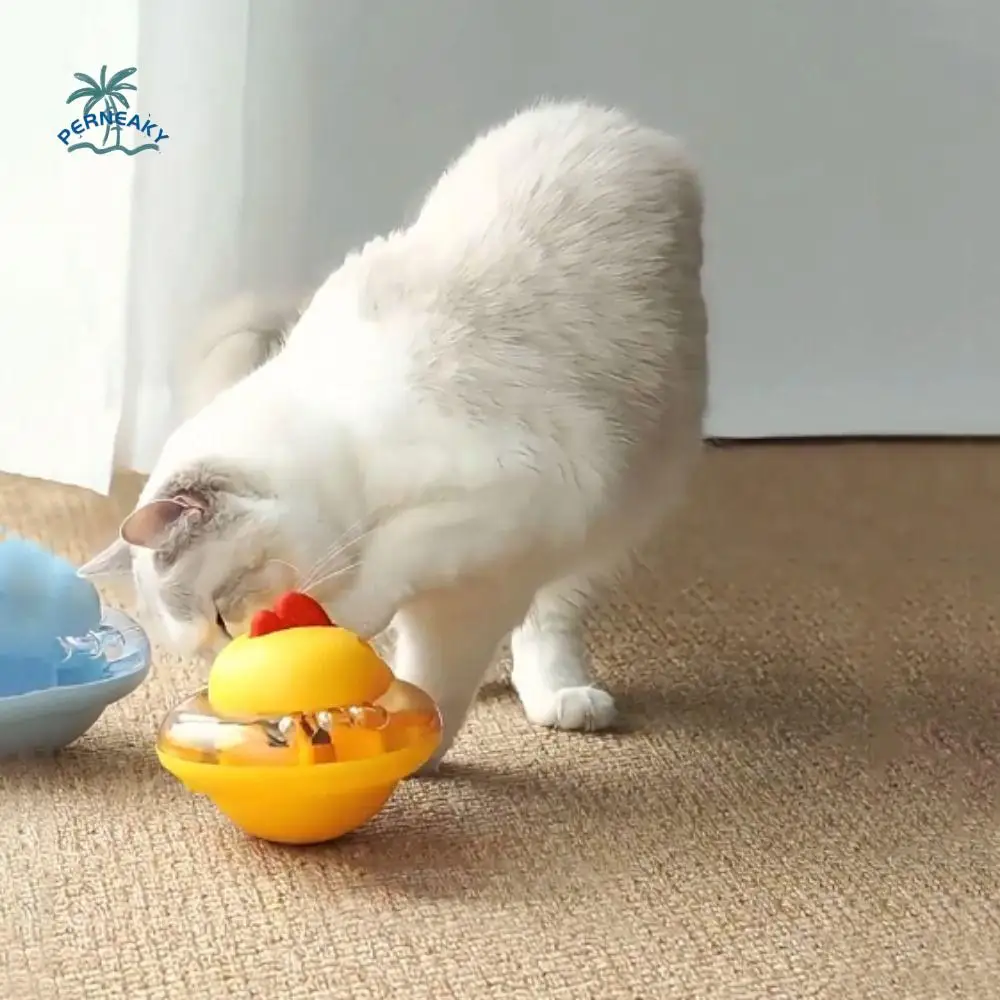 

Chicken Shape Cat Turntable Food Dispenser Bite Resistant Interactive Kitten Leakage Food Ball Plastic Cat Treat Ball Puzzle Toy