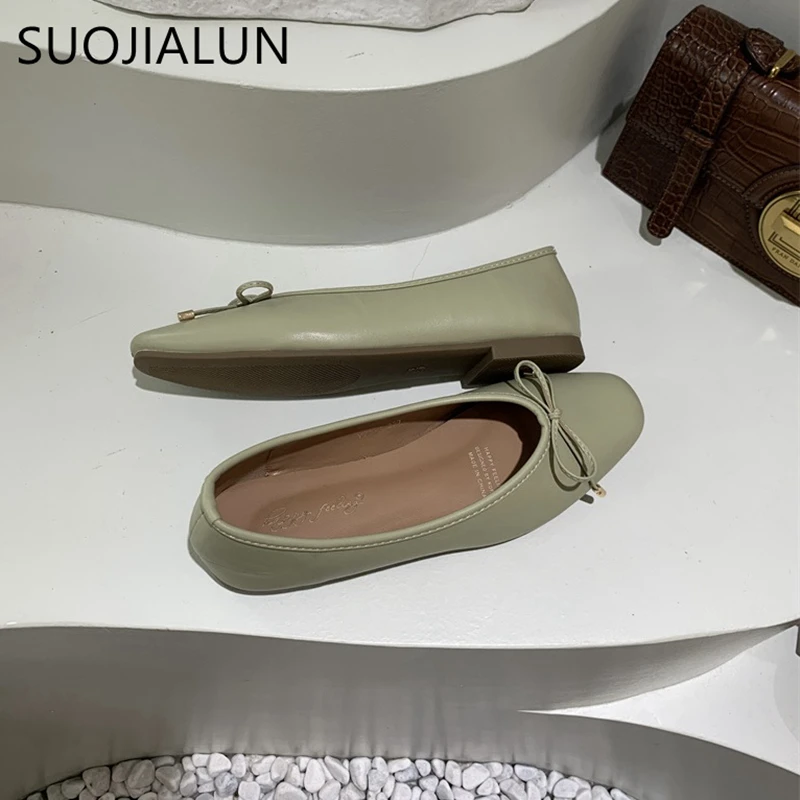 SUOJIALUN 2024 Spring New Brand Women Flat Shoes Round Toe Shallow Slip On Ballerinas Shoes Soft Flat Casual Dress Ballet Shoes