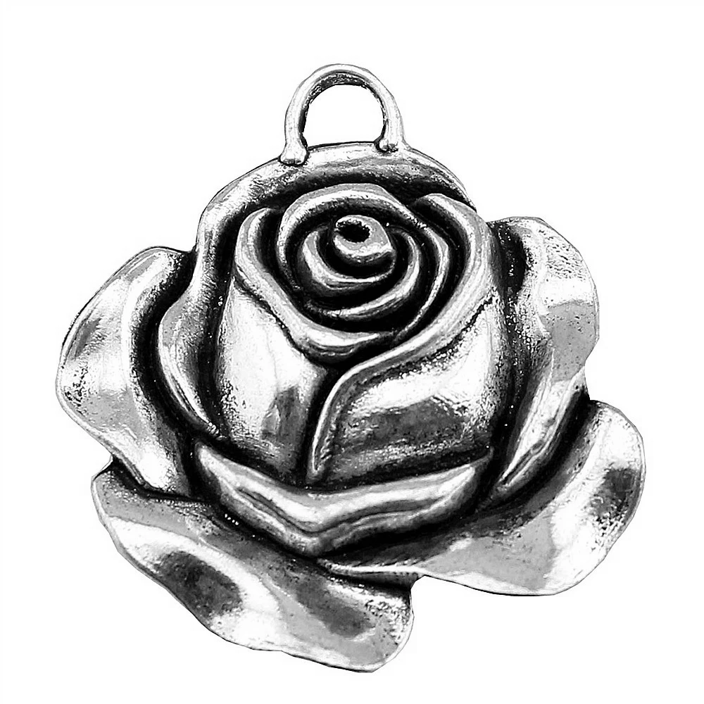 WYSIWYG 3pcs 36x33mm Flower Rose Pendant Charms Rose Flower Charm Rose Flower Pendants For Jewelry Making