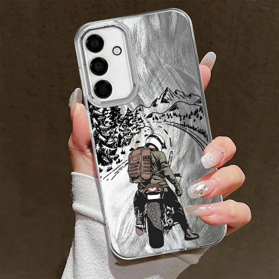 Cartoon Mountain Road Moto Nero Soft Shell Cassa Del Telefono per Samsung Galaxy A51 A52 A26 A55 A21s A35 A36 A15 A16 A23 A13