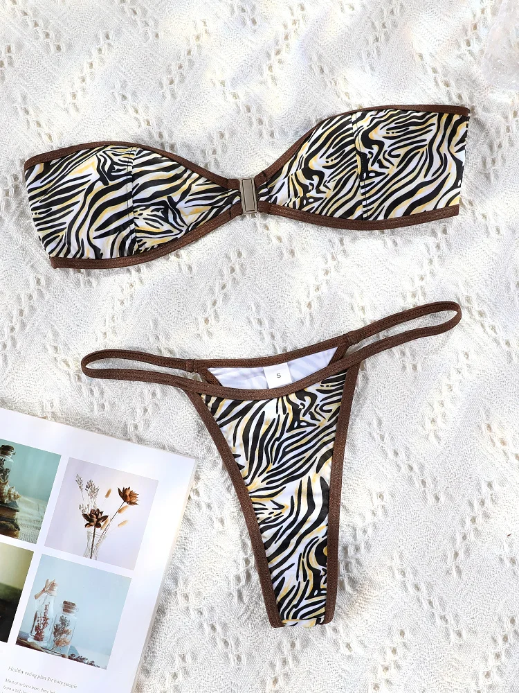 Zebra bandeau Bikinis off shoulder Swimwear Print Swimsuit Women Sexy Bathing Suit Bandage Biquini 2-Piece Beachwear 2024 Summer