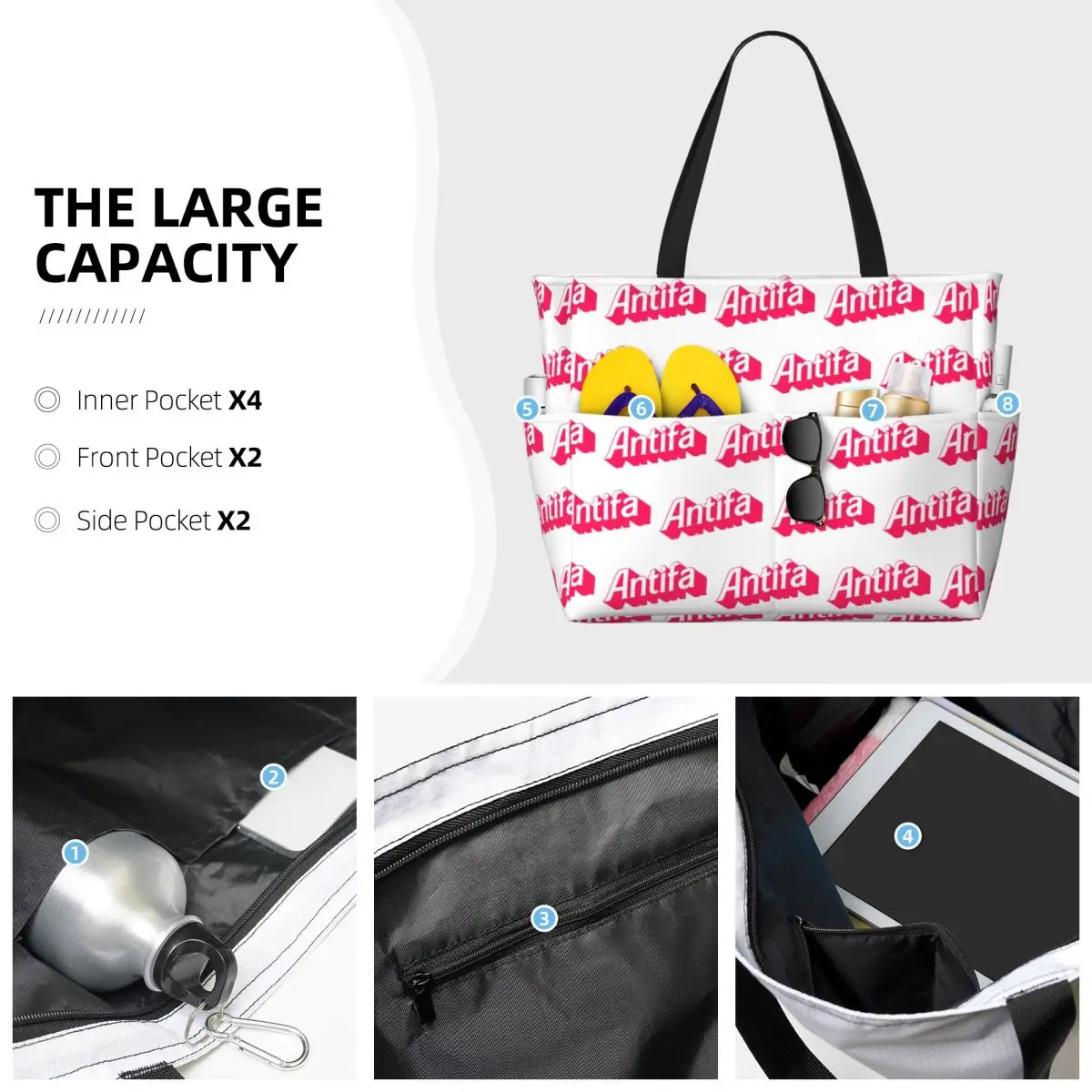 Antifa Beach Tote Bag Sport Gym Yoga Duffle Large Tote Bag Women Travel Bag Fitness bag