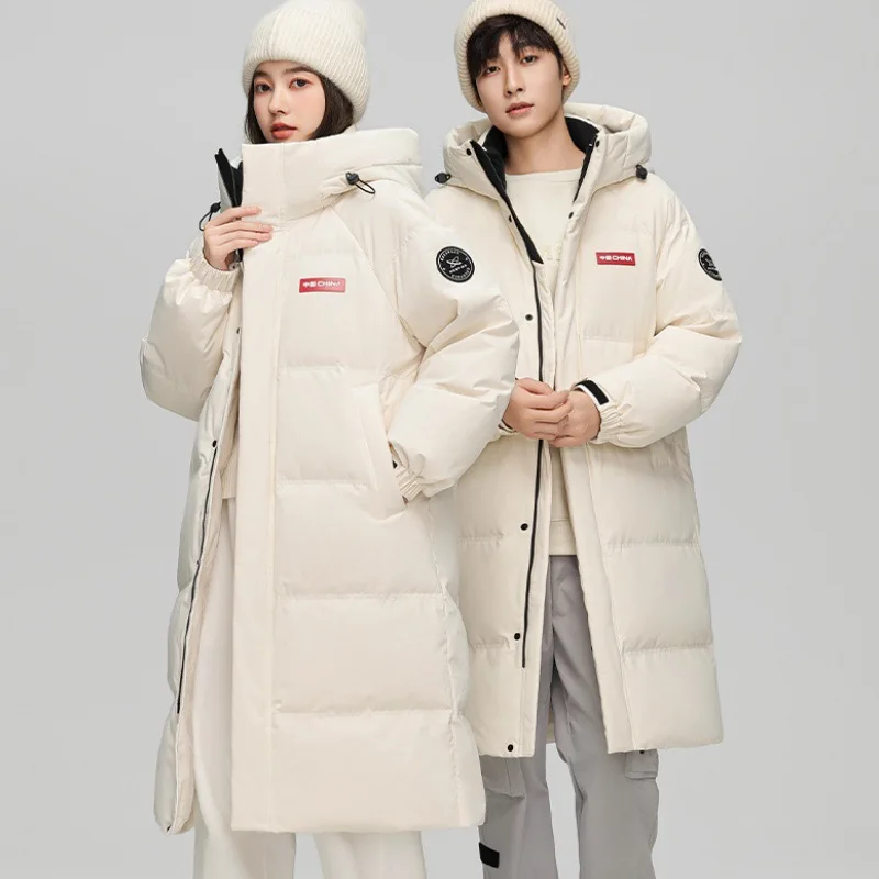 Parkas de esquí gruesas y cálidas para parejas, Chaqueta de algodón recta de longitud media de Color sólido, chaquetas acolchadas a prueba de viento para exteriores, invierno