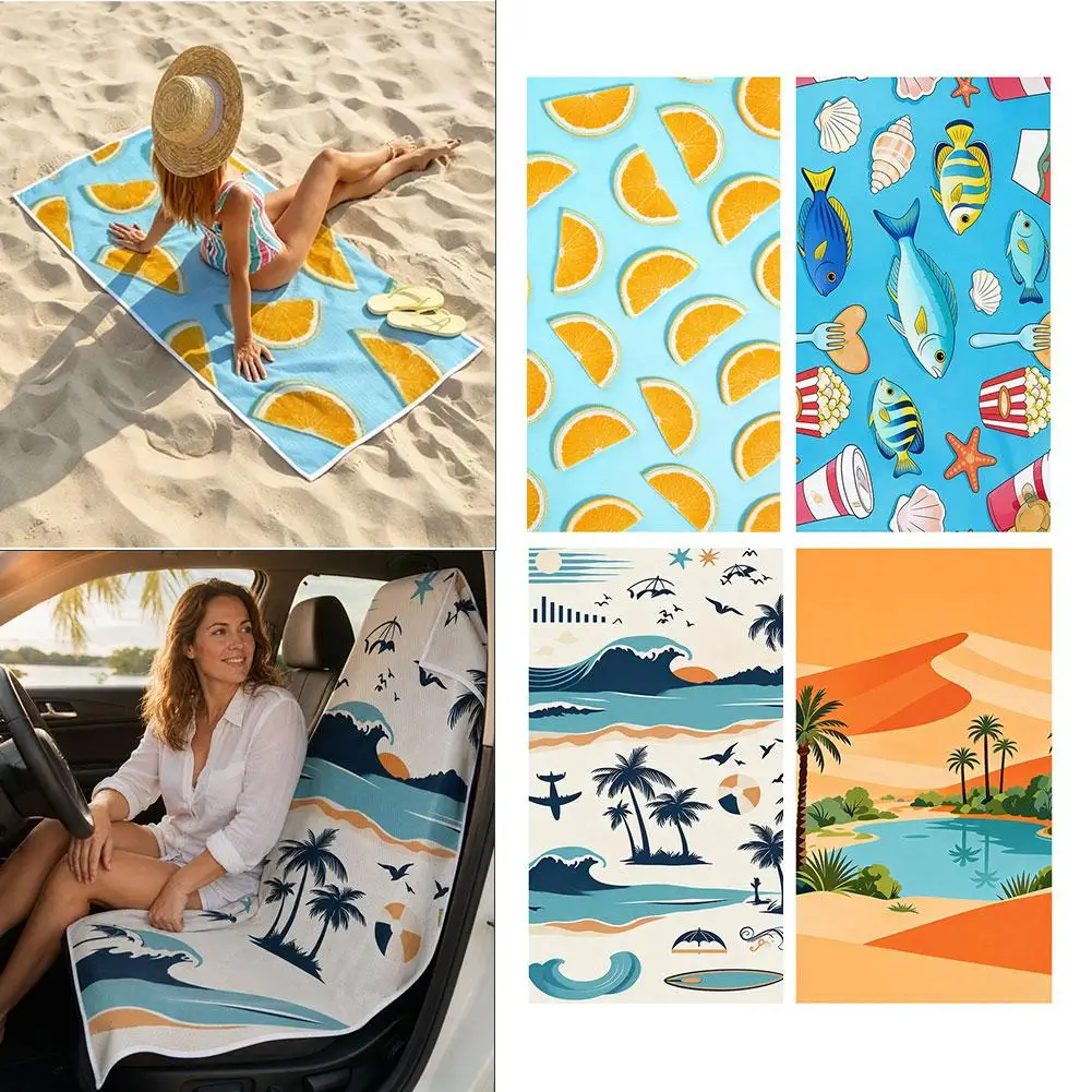 2‑in‑1 Beach Towel Car Seat Cover Quick Dry Sand Proof Water Absorbent Vehicle Seat Protector Cushion for Swimming Beach Camping view 3