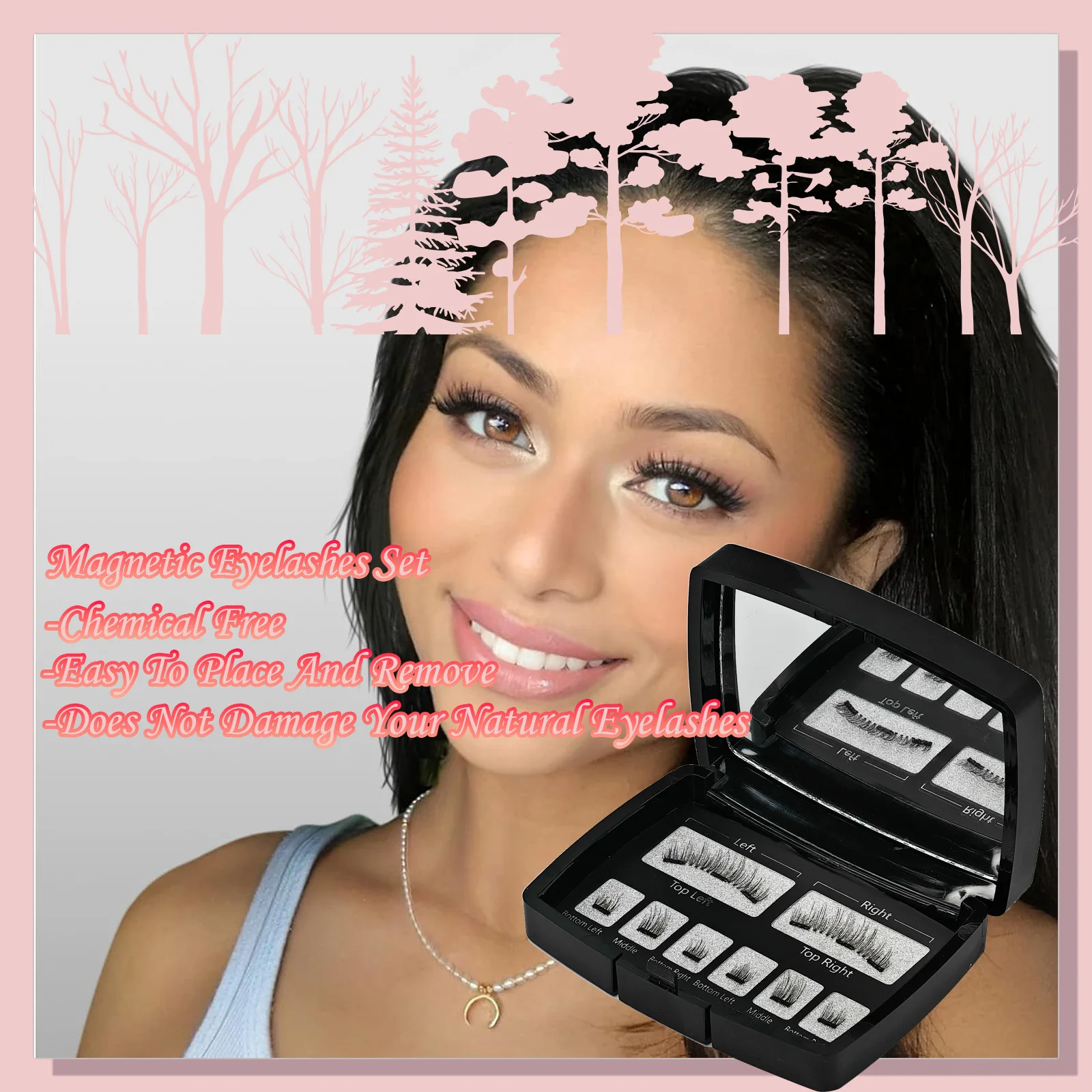 Pestañas magnéticas de aspecto natural (no necesita delineador) 3 imanes, grupos de imanes, tiras dobles, clip fácil y reutilizable (Very Natura