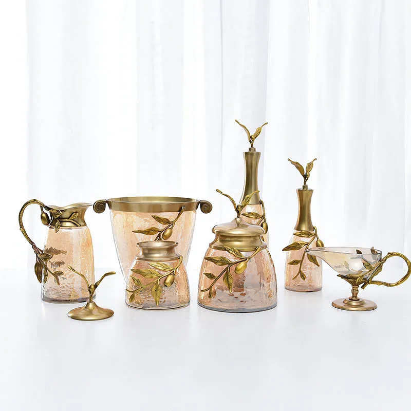 

European high-grade light luxury gold and silver copper branches and leaves glass storage jar ornament
