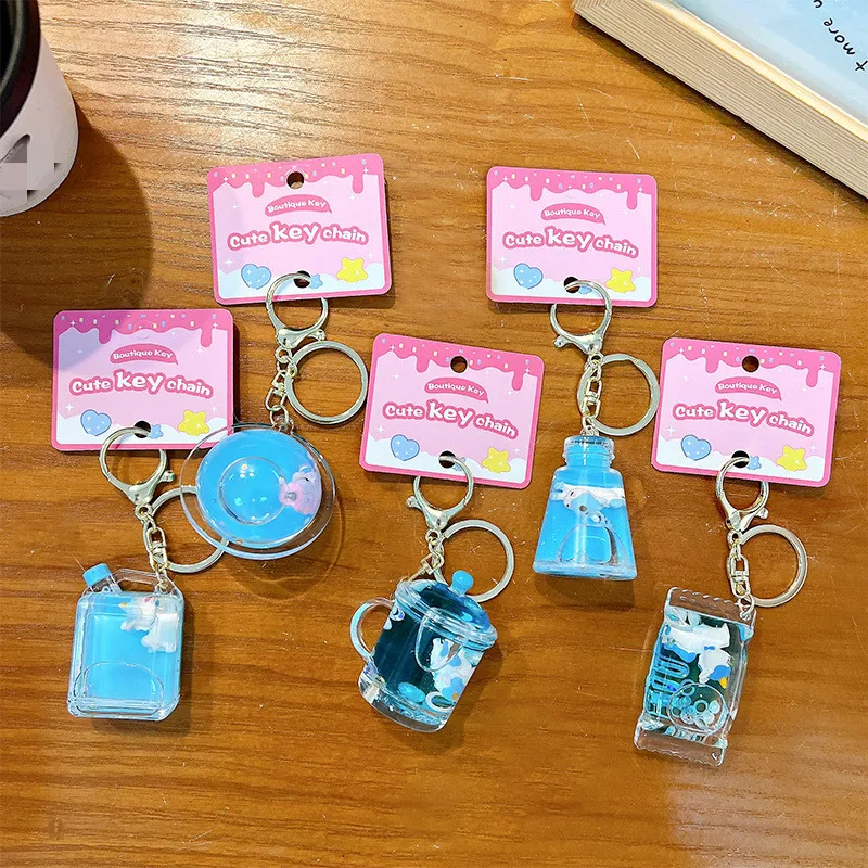 Unicorn Toy Into Oil Blue Liquid Quicksand Keychain Female Cute Lollipop Drift Bottle Doll Schoolbag Small Pendant Gift