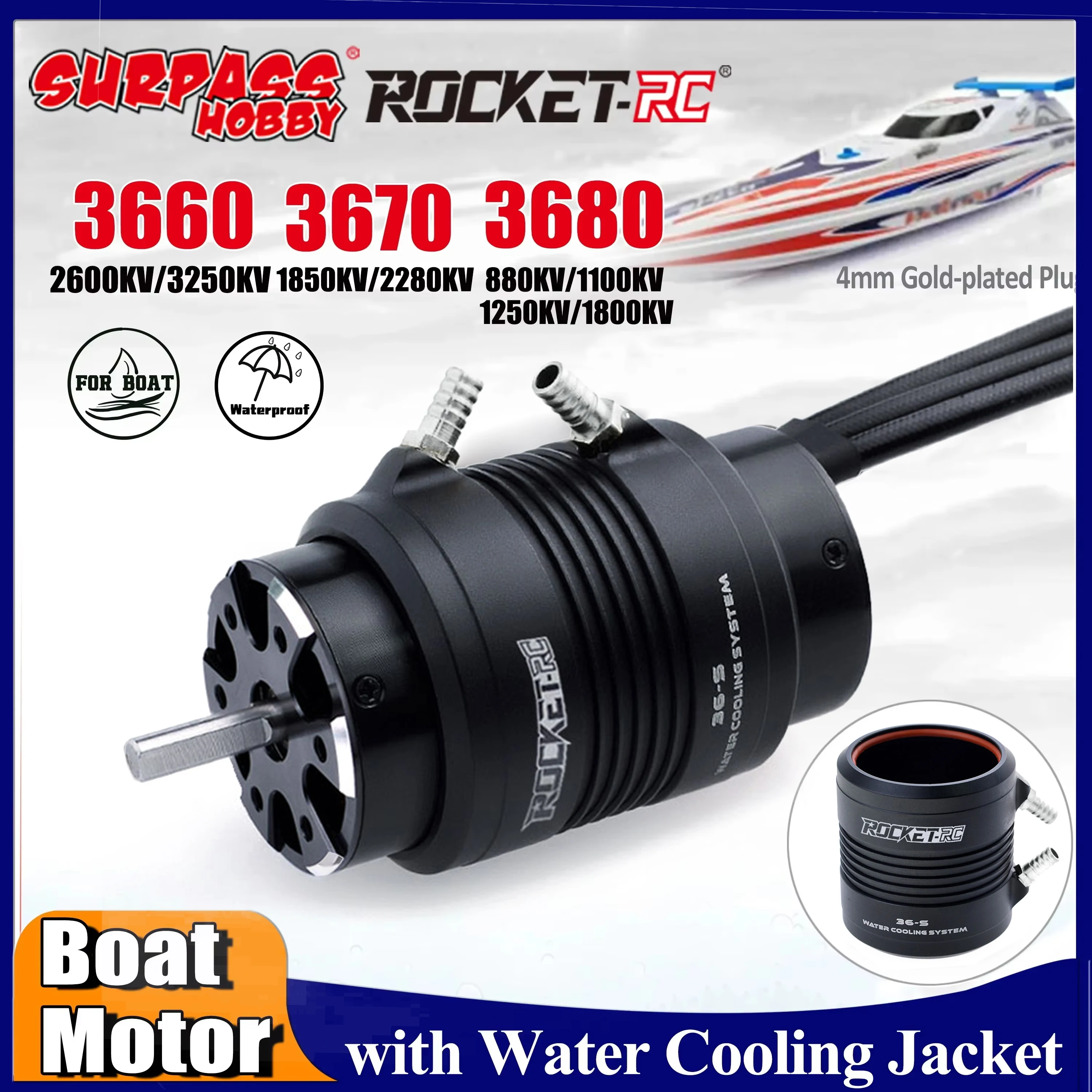 

Surpass Hobby 3660 3670 Brushless Motor Steel Water Cooling Jacket for RC Boat 800mm-1000mm M41 Catamaran Spartan Bait Fishing