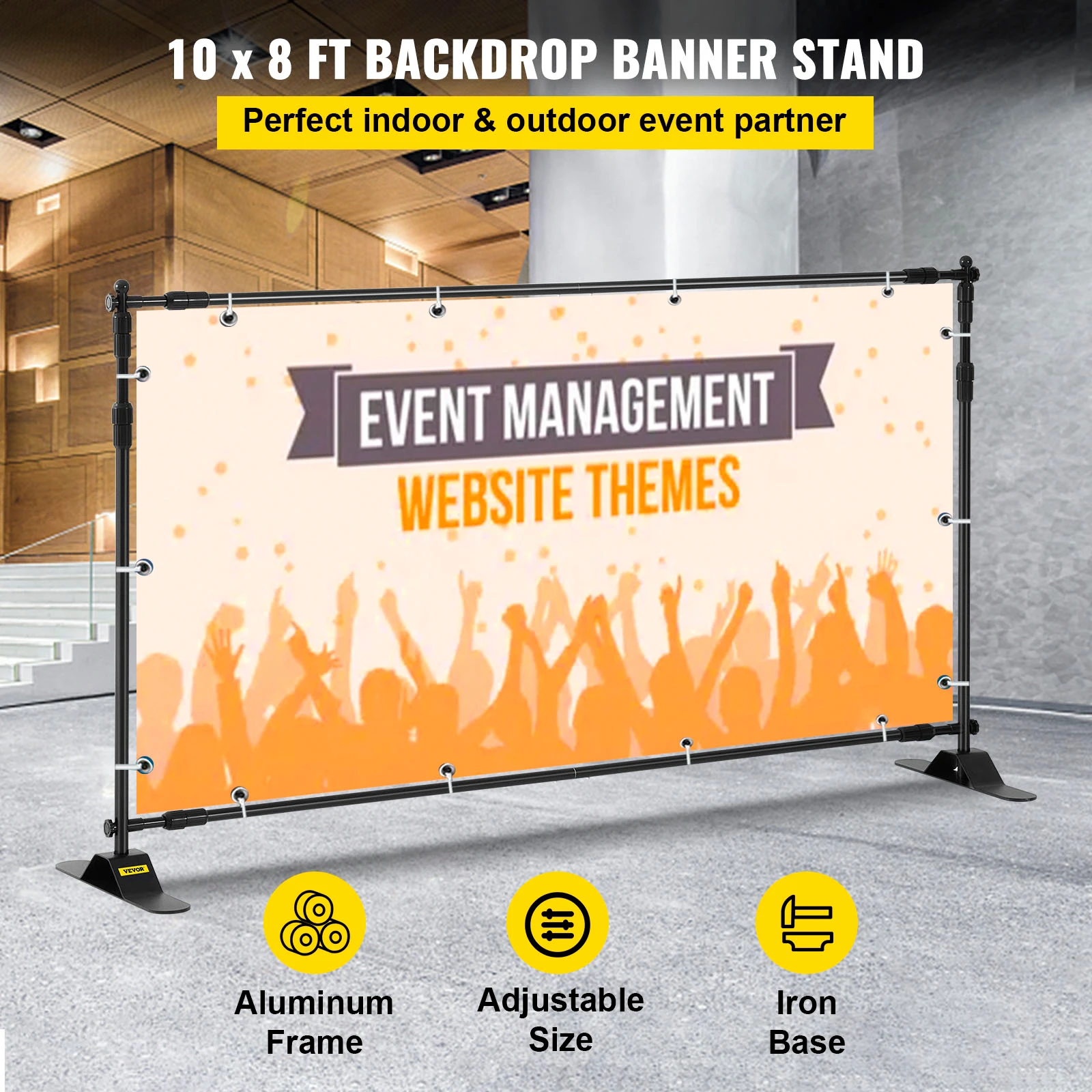 VEVOR-Backdrop Banner Stand, Trade Show Wall, Expositor Photo Booth fundo, altura e largura ajustáveis, 10x8 ft, 8x8 ft