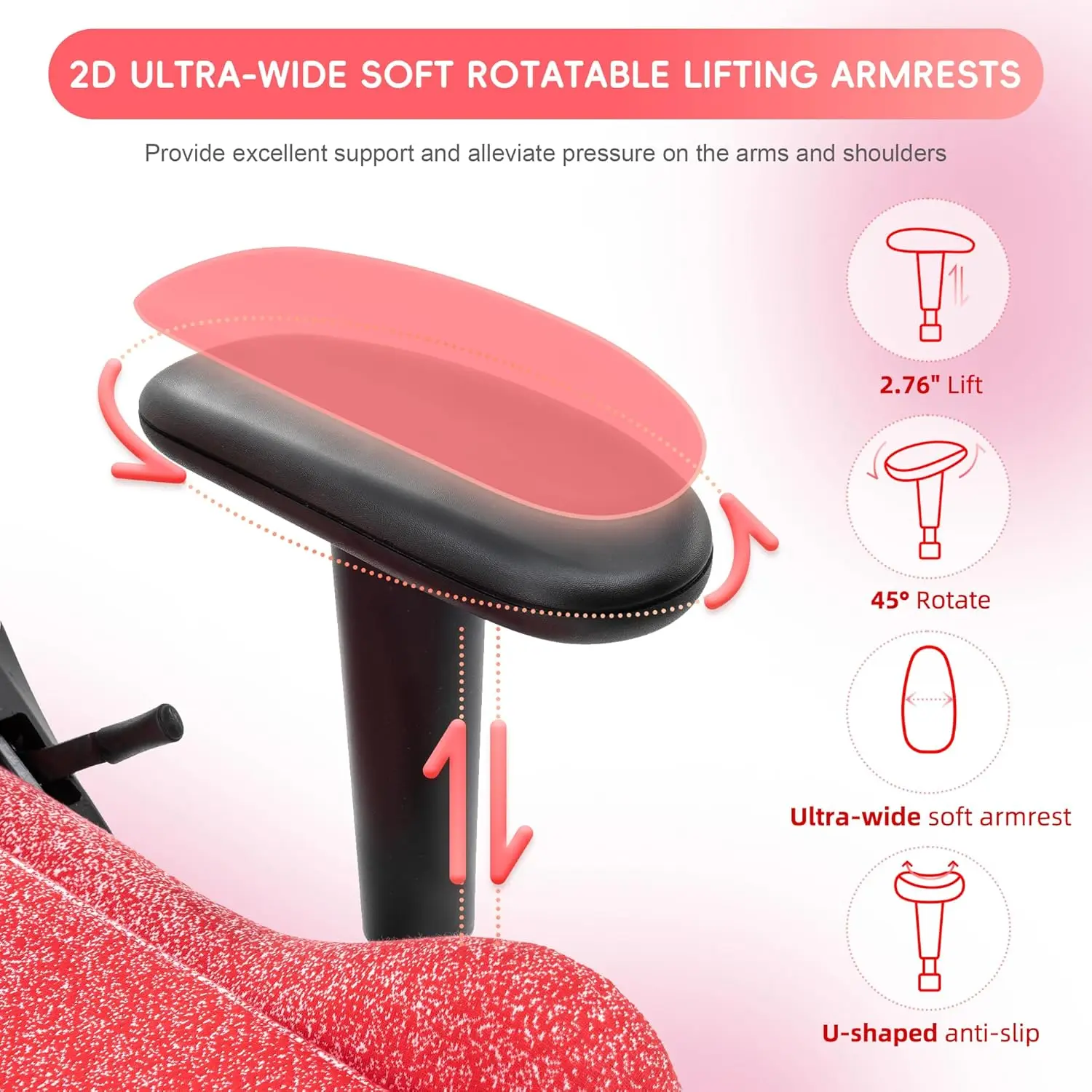 Pink Ergonomic Gaming Chair with Adjustable Armrests, Headrest, Swivel & Glow Casters – PU Leather Racing Chair for Teens & Adul