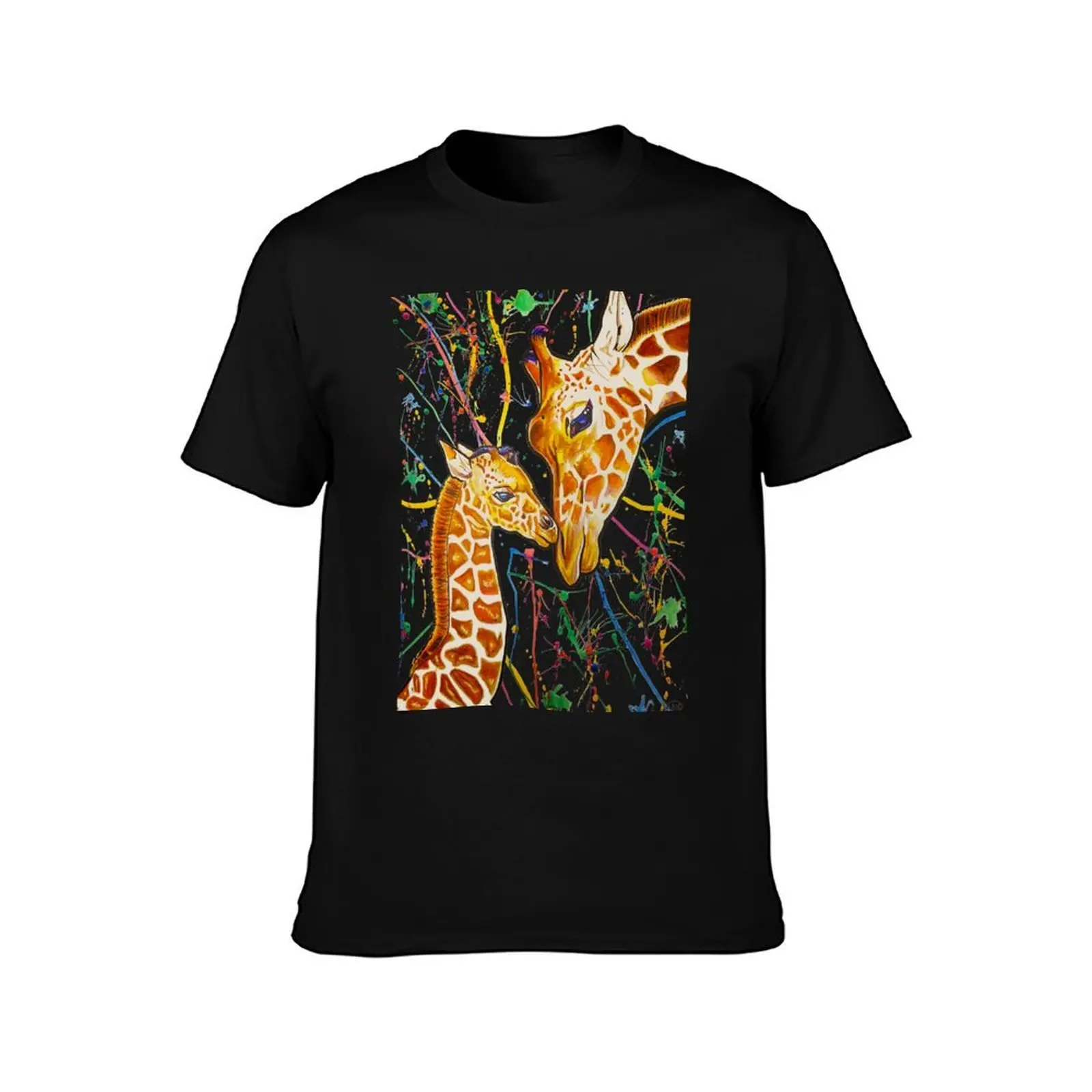 Gentle Giraffes T-Shirt, Summer Casual Cotton Tee, Oversized Streetwear Tops, Vintage Graphic Print, Loose Fit Short Sleeve