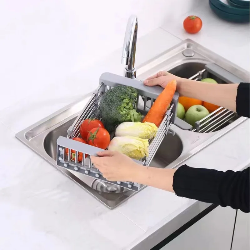 

Adjustable Dish Drainers Stainless Steel Sink Drain Racks Fruit Vegetable Drain Basket Kitchen Extendable Dish Drying Racks