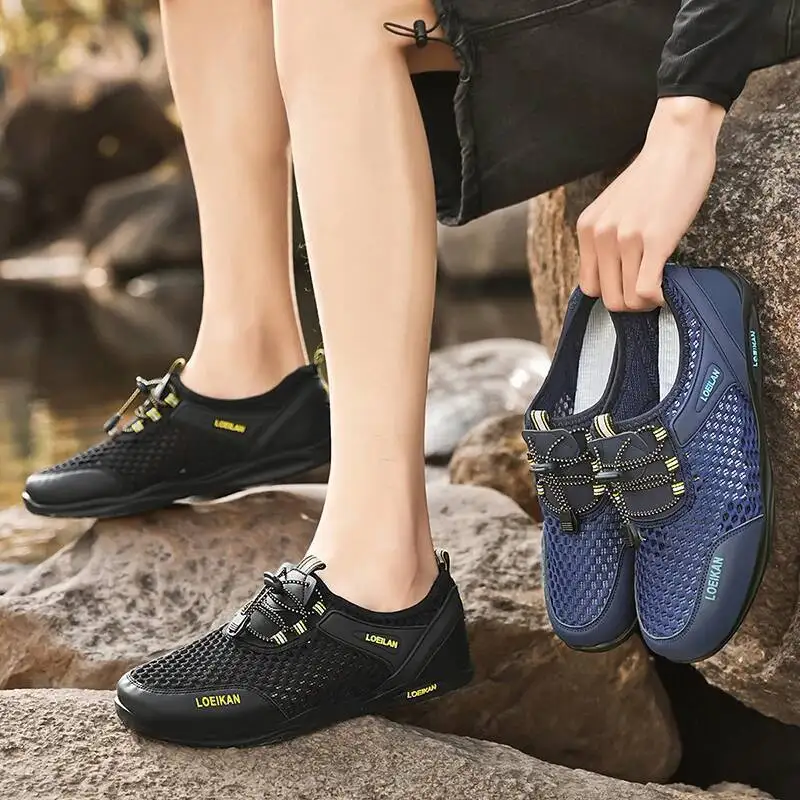 

Летняя дышащая повседневная спортивная обувь для мужчин, модная уличная легкая прогулочная обувь с сеткой на шнуровке, размер 39-48