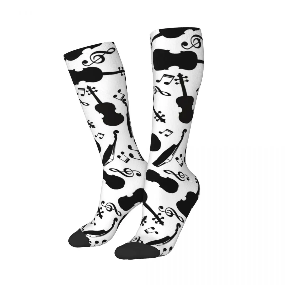 

Black Violin And Music Notes Pattern Socks Harajuku Super Soft Stockings All Season Long Socks Accessories for Unisex Gifts