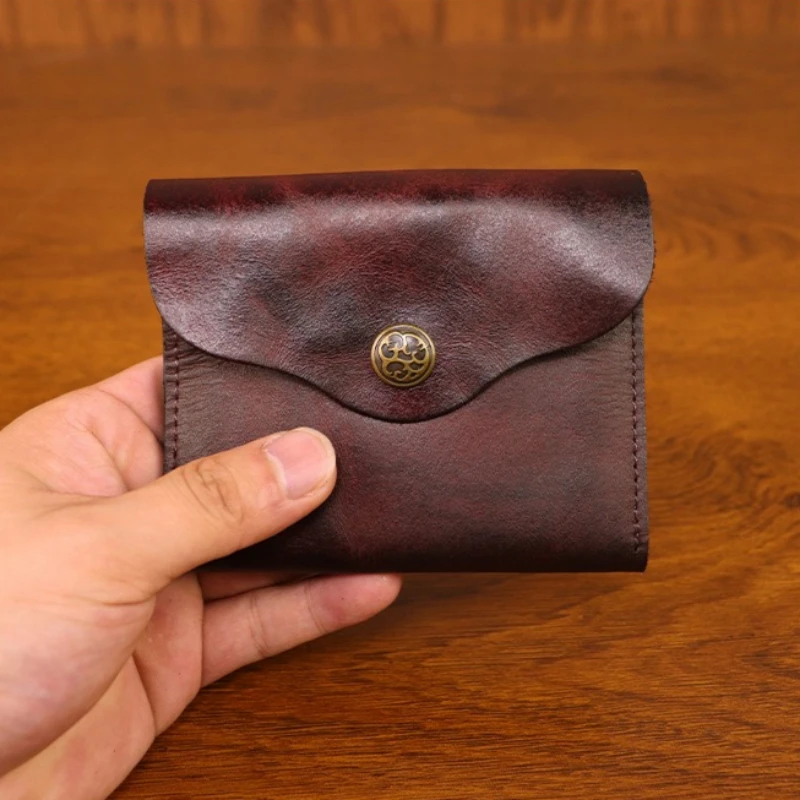 

Винтажный кожаный кошелек ручной работы, мужской минималистичный чехол для монет из натуральной кожи, мужской мини-кожаный чехол для монет, держатель для карт из воловьей кожи