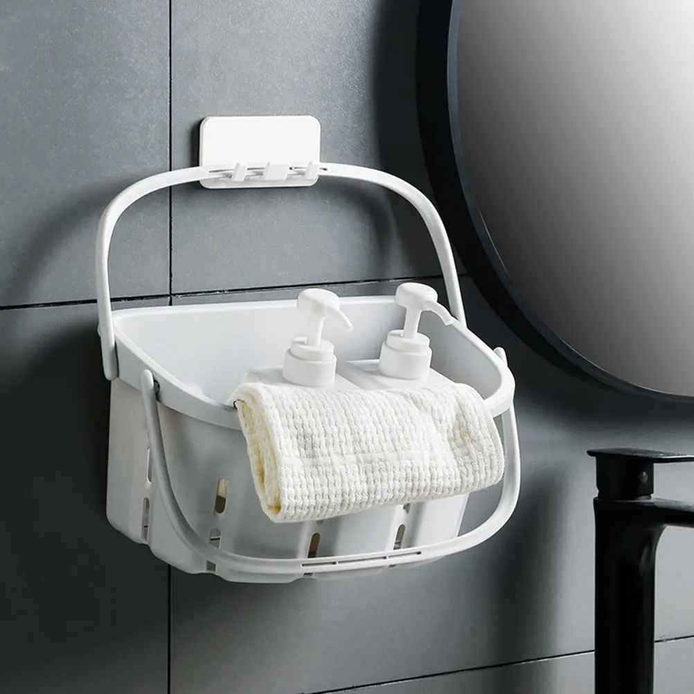 

1Pcs Plastic Bath Basket Shower Storage Organizer Hollow Drainage Handle for Bathroom Fruit Vegetable Portable Space-Saving