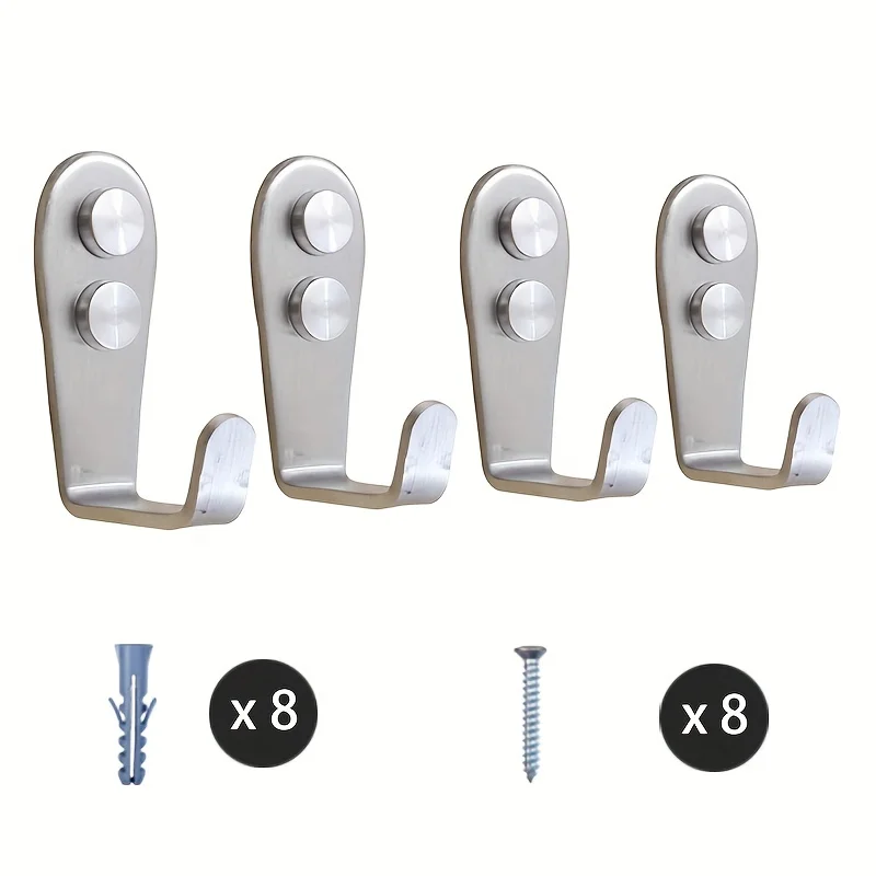 8/4 PCS Double Hole Hook Heavy Duty Stainless Steel Wall Hook Waterproof Sticky Hook Bathroom Hanging Towel Key Coat Bag