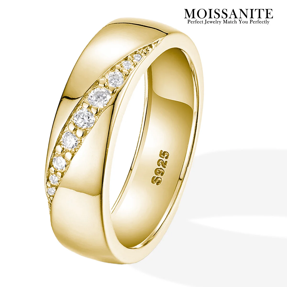 

Moissanite Ring 925 Sterling Silver 18K Gold Plated Wide Band Channel Setting Rings Woman Men Wedding Engagement Gift