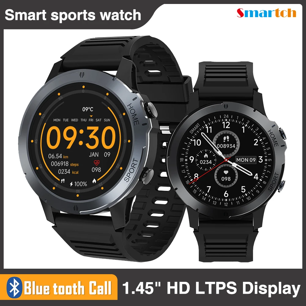 

Men 1.45" Blue Tooth Call Outdoors Smart Watch 100+ Sport Modes Heart Rate Blood Oxygen Waterproof Voice Assistant Smartwatch