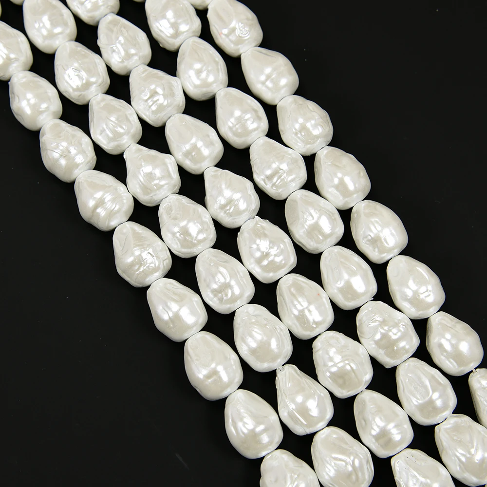 APDGG Big Natural White Thread Baroque Sea Shell  Water drop Mother Of Pearl Loose Beads 16\'\' For Necklace Jewelry Making DIY