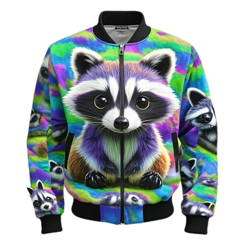 Funny Raccoon Graphic Zip Up Jackets For Men Clothes Casual Animal Zipper Coat Autumn Women Outwear Boy Streetwear Unisex Jacket