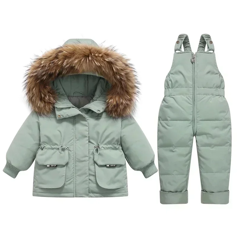 Winter Overall for Children Clothes Set -30 Degree Down Jacket Jumpsuit Baby Boy Parka Real Fur Girl Toddler Thick Warm Snowsuit