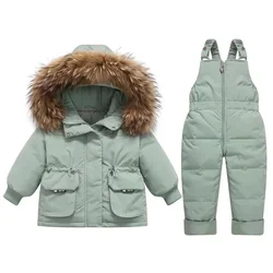 Winter Overall for Children Clothes Set -30 Degree Down Jacket Jumpsuit Baby Boy Parka Real Fur Girl Toddler Thick Warm Snowsuit