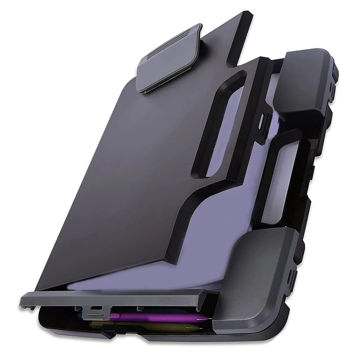 1pc portable clipboard with storage, plastic storage clipboard with handle, clipboard box with side opening