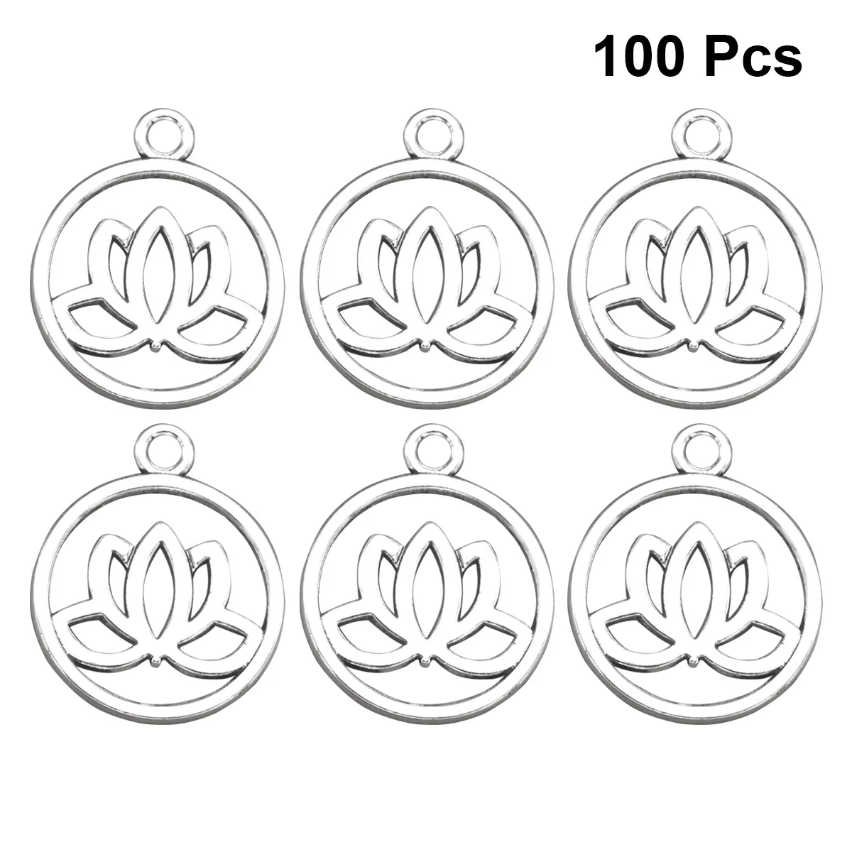 

100Pcs DIY Charm Pendants Alloy Lotus Flower for Necklace Bracelet Craft Projects Silver Alloy Pendant Charm