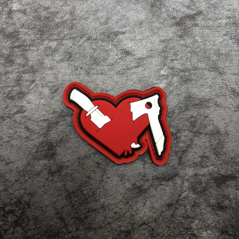 Two-tone heart-shaped knife and axe creative printed armband, comes with a rough side, luminous PVC decal, decorative patch badge for bags, clothing, and accessories view 3