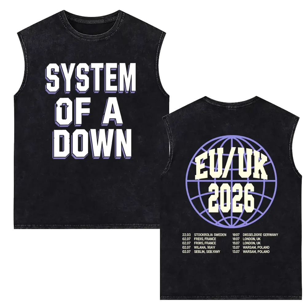 System of A Down Tour 2026 Vintage Washed Sleeveless Vest T Shirts Men's Women Rock 90s Alternative Metal Oversized Tank Tops