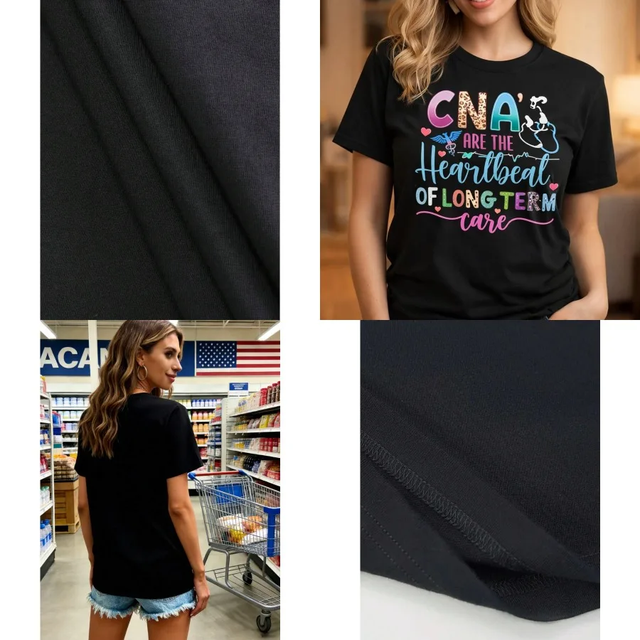 【New style】1PC Plus Size Women's CNA Are The Heartbeat Of Long Term Care T-Shirt For Men Women Cotton Graphic Tee Nurse Gift Me