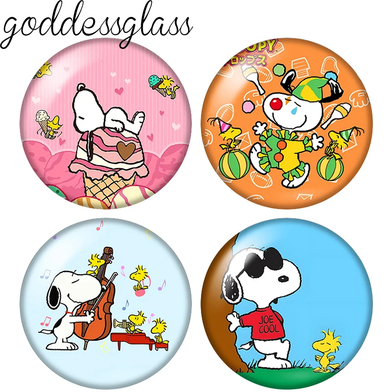 Snoopy Cute Cartoon Easy Life 10pcs Round 12mm/18mm/20mm Photo Glass Cabochon Flat Back Making Findings for Keychain Jewelry