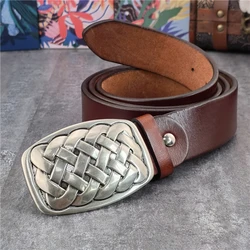 Natural Leather Belt For Men designer luxury Vintage Brass Buckle Cowhide Genuine Leather Belt Men Long Waist belt Men MBT0088