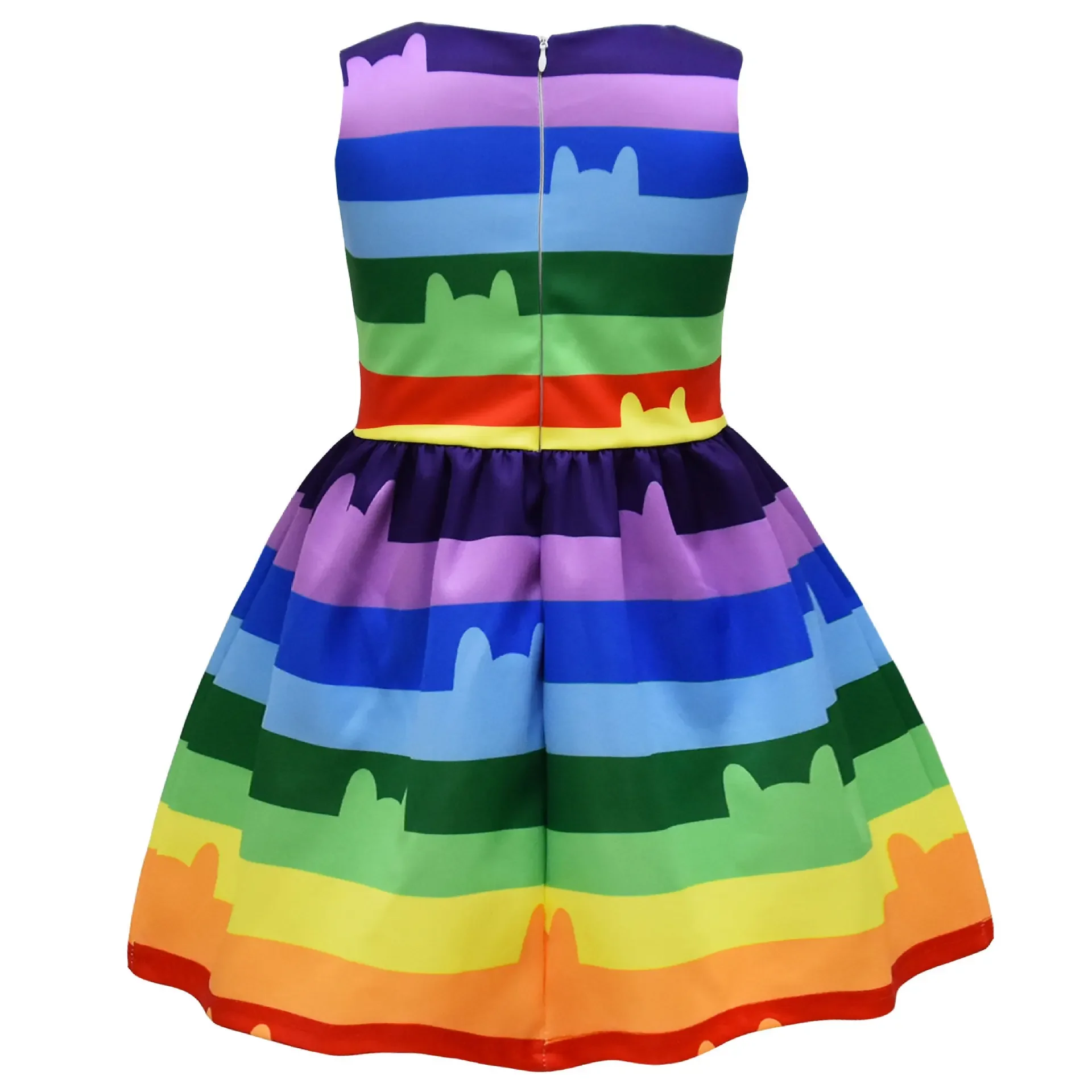 Kids Girls Anime Cartoon Gabby Princess Sleeveless Bow Rainbow Dress Outfit Christmas Role Play Halloween Cosplay Costume