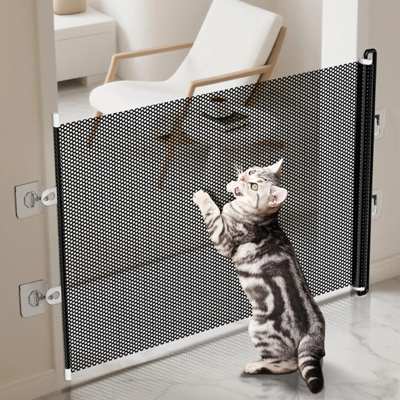 new Retractable Pet Safety Gate Wide, Indoor Mesh Fence for Dogs & kitten, Mounting Accessories Included for Doors & Hallways