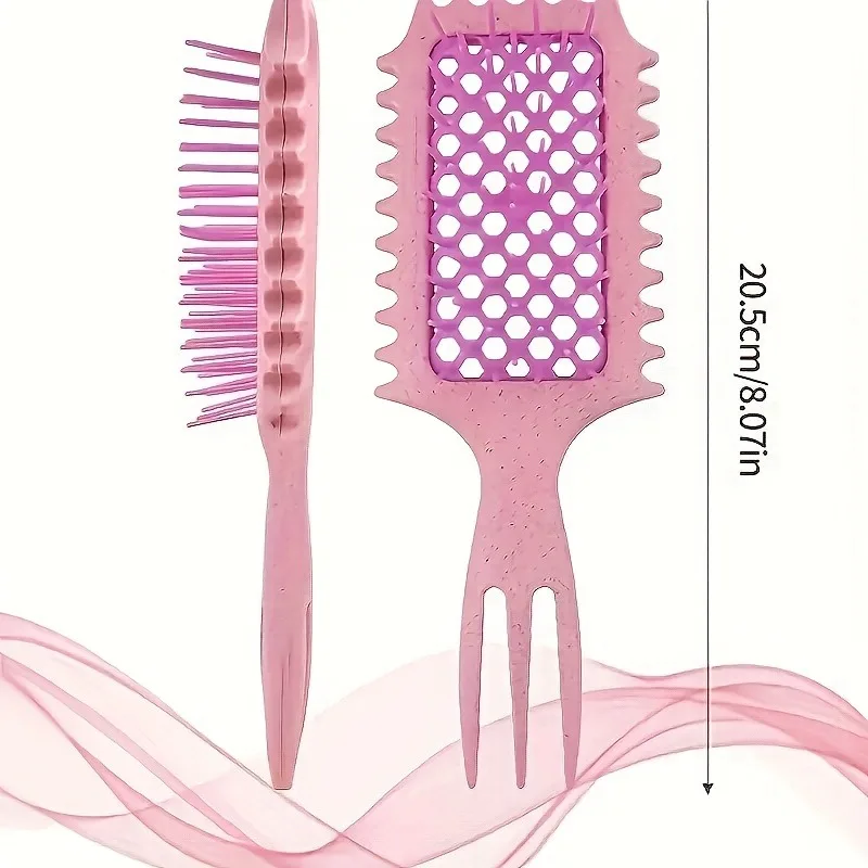 WANMEI 3 in 1 Curl Styling Brush Hollow Out Detangling Hair Brush Tangled Comb Hair Wet Dry Curly Hollowed Mesh Message Combs view 6